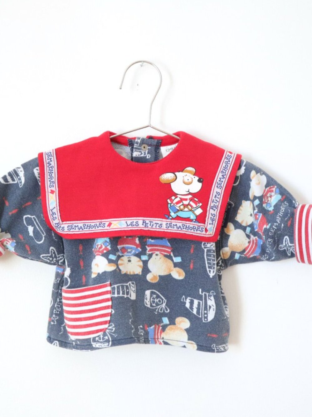 Vintage Sailor Collar Animal Print Baby Sweatshirt / 3-6M